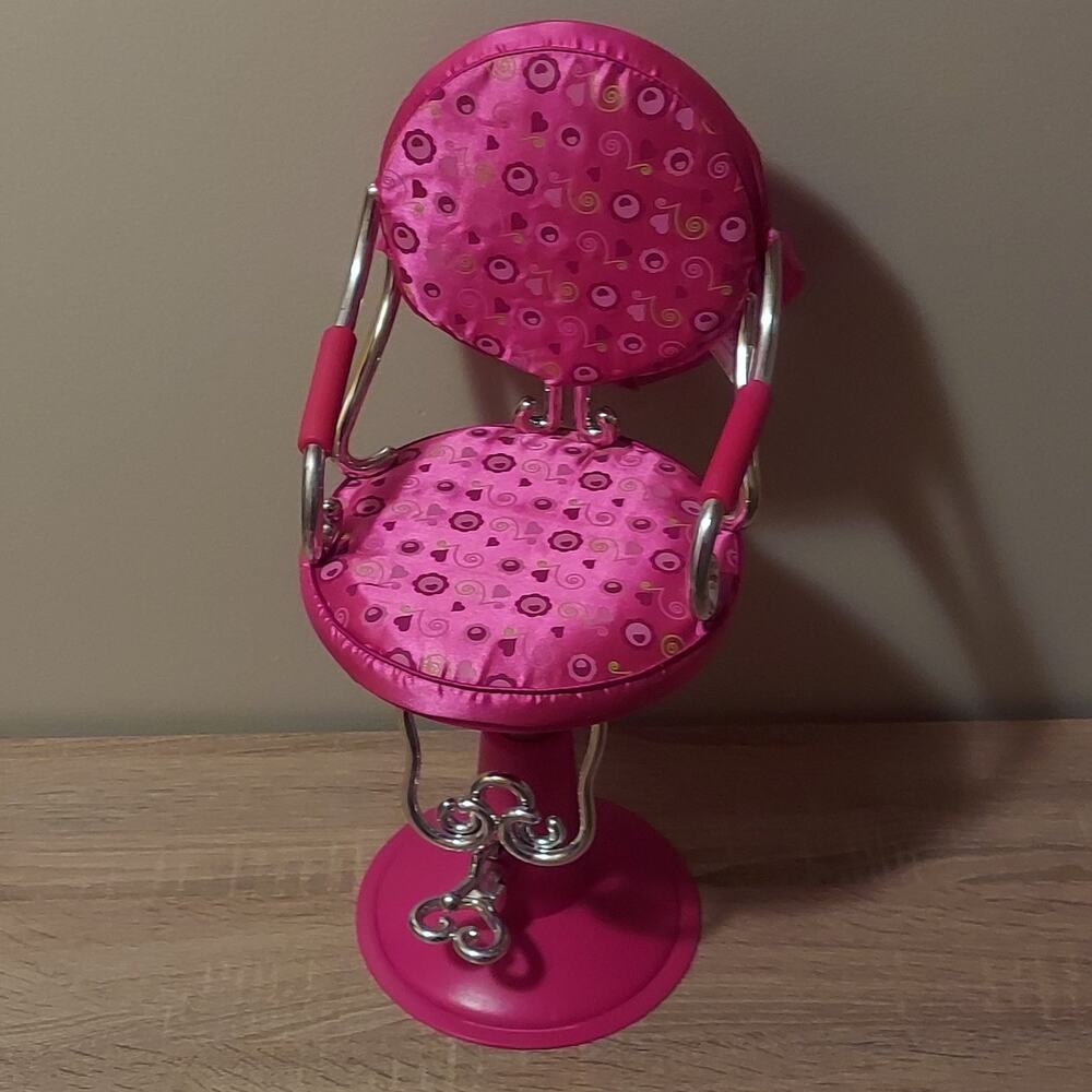 Our Generation Battat Pink Beauty Salon Chair 18in Doll Heart Pattern